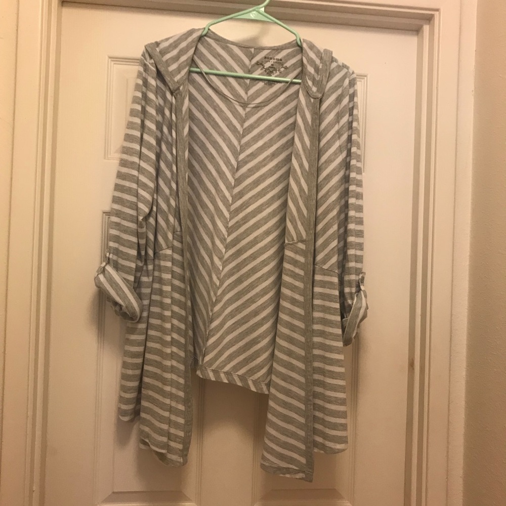 Sonoma Grey & White Hooded Cardigan